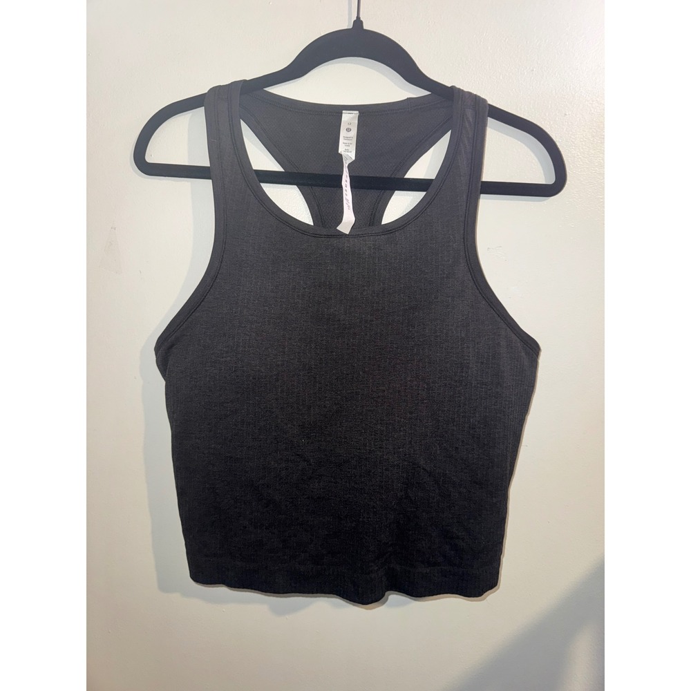 Lululemon Ebb to Street Tank Top Gray/Black Racerback Built-in Bra Sz 12